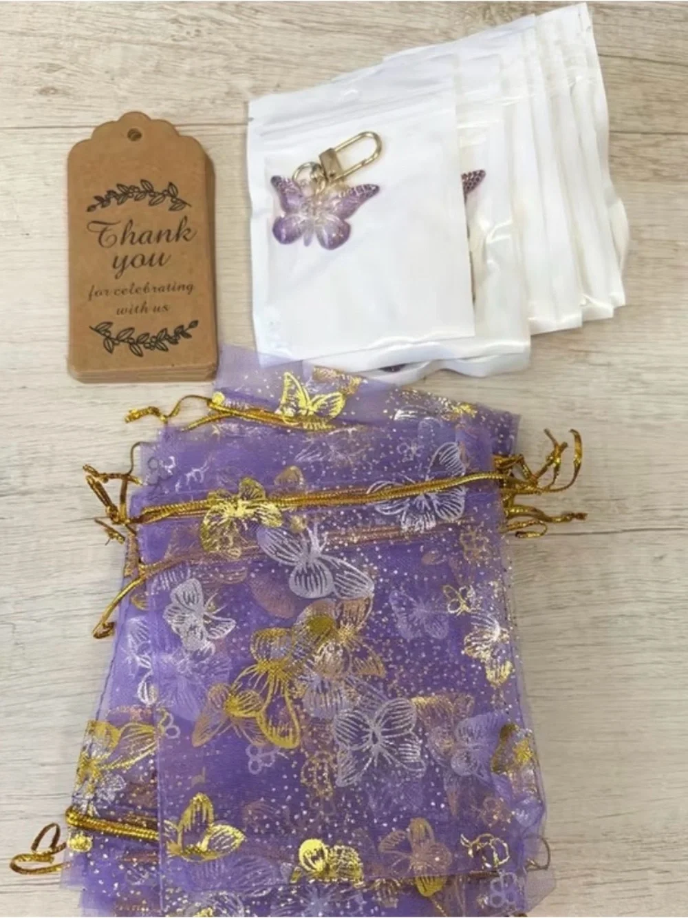 36 piece Purple Butterfly Keychain Favor with Gold Hardware - Gift Set